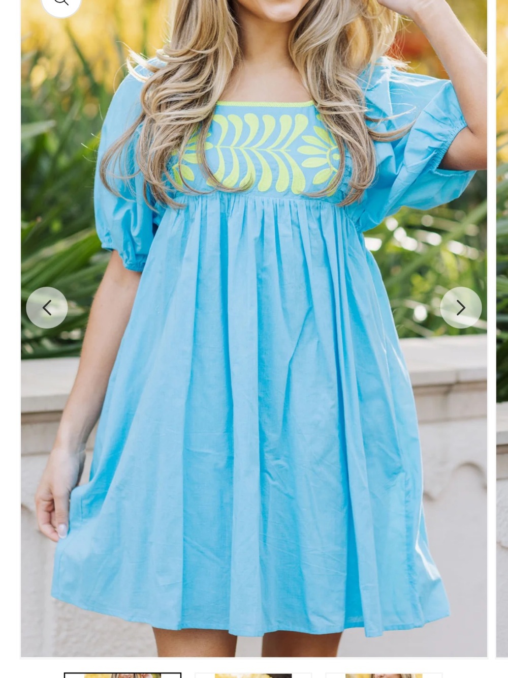 J.Marie Puff Sleeve Mini Dress Small Blue Green Tropical Resort Vacation